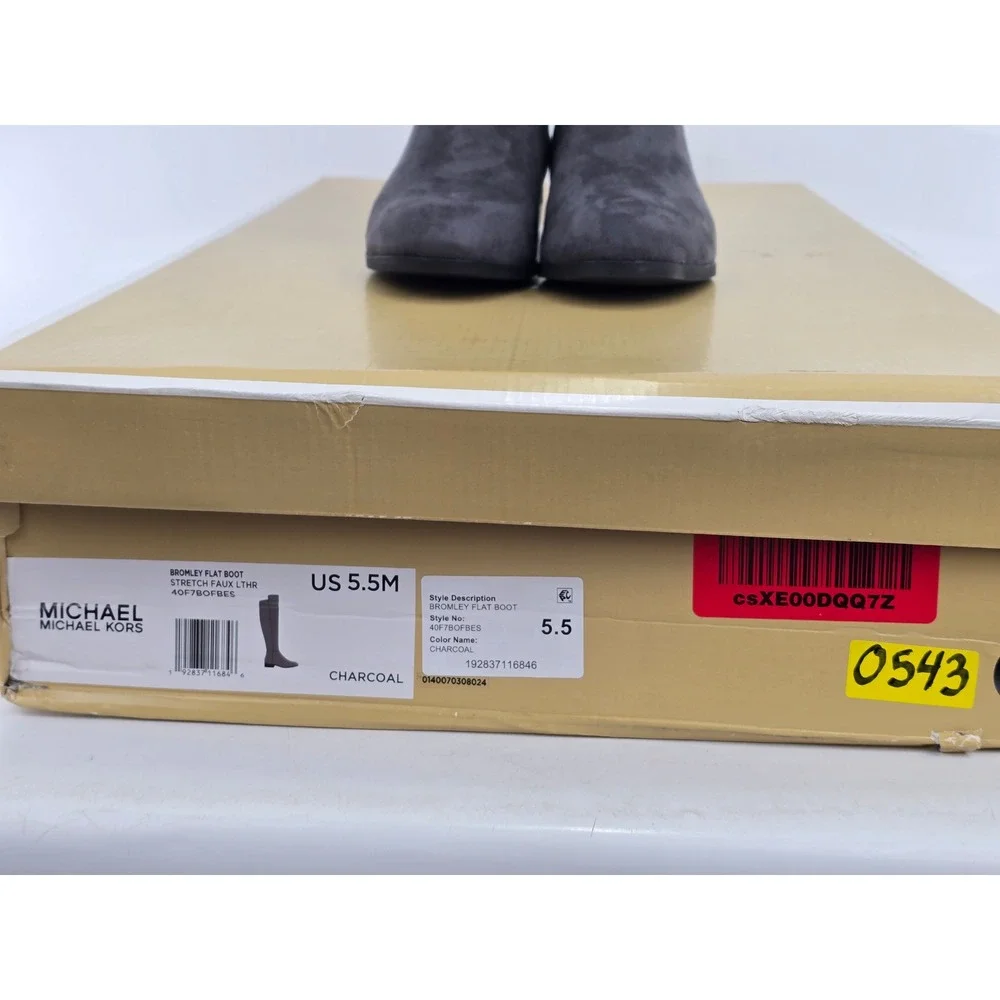 Michael Michael Kors Bromley Flat Boot Womens 5.5 Charcoal Stretch Faux Lthr NEW